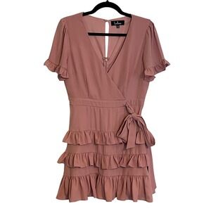 Lulus Pink‎ Rose Ruffle Wrap Mini Dress Flutter Sleeve Tie Waist Size M Coquette